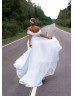 Off Shoulder Beaded White Organza Pleated Modern Wedding Dress
